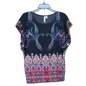 ALYA Bright And Beautiful MULTICOLOR Paisley PRINT Top Size SMALL